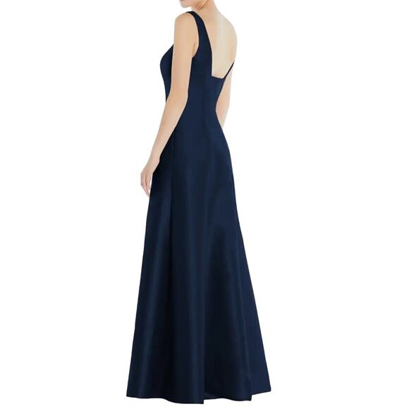 Alfred Sung dress D826 Square Neck Satin A-Line Gown blue size 12 - Picture 7 of 7